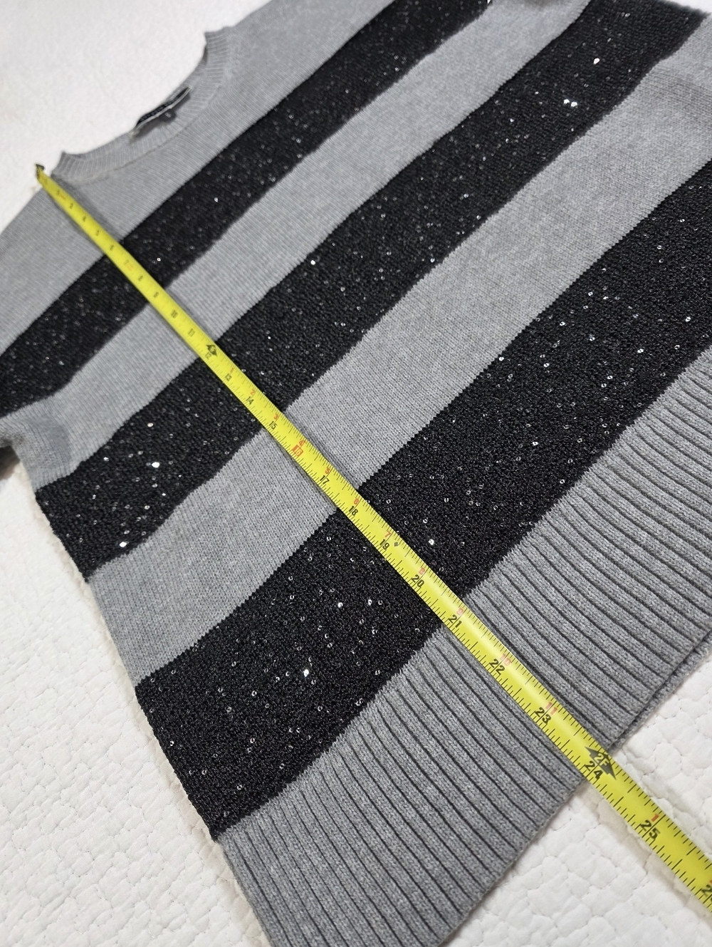 Melanie Lyne Sequin Embellished Bland And Gray Striped Sweater - Picture 10 of 13
